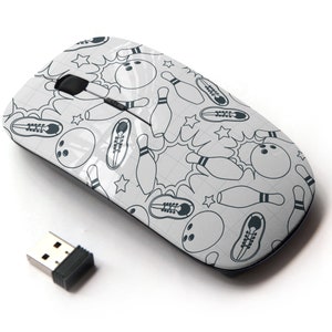 Bowling Icons Print - Ratón inalámbrico, ratón óptico portátil 2.4G con receptor Nano USB para niños, niños.