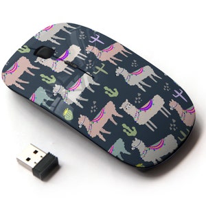 Cute Llama Cactus Pattern Print - Ratón inalámbrico, ratón óptico portátil 2.4G con receptor Nano USB para niños, niños.