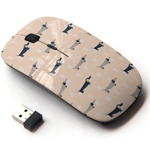 Dachshund Dog Scandinavian On Print Pattern - Ratón inalámbrico, ratón óptico portátil 2.4G con receptor Nano USB para niños, niños.