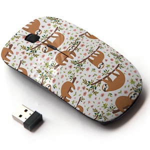 Lindo sloth on tree pattern - ratón inalámbrico, ratón óptico portátil 2.4G con receptor Nano USB para niños, niños.