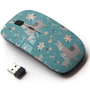 Teal Mama Llama On Print Pattern - Ratón inalámbrico, ratón óptico portátil 2.4G con receptor Nano USB para niños, niños.