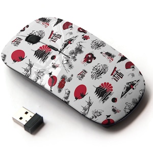 Miniaturas japonesas en patrón de impresión - ratón inalámbrico, ratón óptico portátil 2.4G con receptor Nano USB para niños, niños.