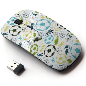 Sport Sketch Equipment Soccer Icons Print - Ratón inalámbrico, ratón óptico portátil 2.4G con receptor Nano USB para niños, niños.