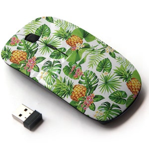 Hawaiian Pineapples Tropical Pattern - Ratón inalámbrico, ratón óptico portátil 2.4G con receptor Nano USB para niños, niños.