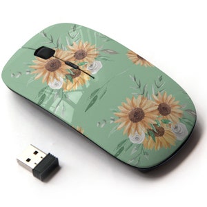 Patrón de impresión de girasol - ratón inalámbrico, ratón óptico portátil 2.4G con receptor Nano USB para niños, niños.
