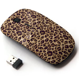 Patrón de piel de leopardo - ratón inalámbrico, ratón óptico portátil 2.4G con receptor Nano USB para niños, niños.