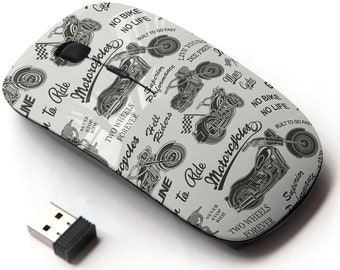 Motorcycle Print Pattern - Wireless Mouse, 2.4G Portable Optical Mouse with Nano USB Receiver for Kids, Children.