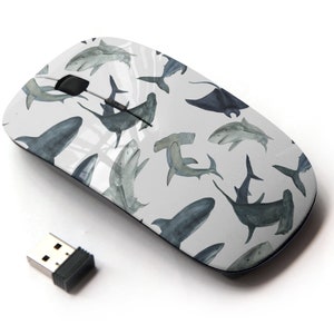 Mezcla de acuarela Sharks Print Pattern - Ratón inalámbrico, ratón óptico portátil 2.4G con receptor Nano USB para niños, niños.