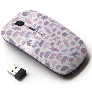 Hermosa impresión de patrón de elefantes- ratón inalámbrico, ratón óptico portátil 2.4G con receptor Nano USB para niños, niños.