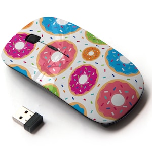 Fruity Donuts Icons Pattern Print - Ratón inalámbrico, ratón óptico portátil 2.4G con receptor Nano USB para niños, niños.