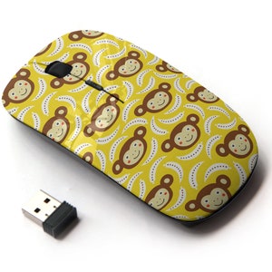 Happy Monkey Icons Pattern Print - Ratón inalámbrico, ratón óptico portátil 2.4G con receptor Nano USB para niños, niños.
