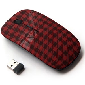 Red Lumberjack Gingham Buffalo Plaid Pattern - Ratón inalámbrico, ratón óptico portátil 2.4G con receptor Nano USB para niños, niños.