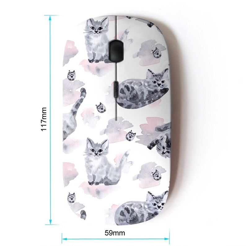 Watercolor Cats Playing on Prints Pattern - Wireless Mouse, 2.4G ...