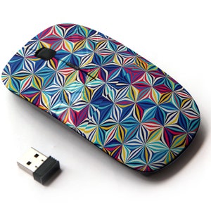 Patrón de formas geométricas brillantes: ratón inalámbrico, ratón óptico portátil 2.4G con receptor Nano USB para niños, niños.