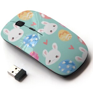 Lindos huevos de Pascua en patrón de impresión: mouse inalámbrico, mouse óptico portátil 2.4G con receptor Nano USB para niños, niños.