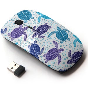 Patrón de silueta de tortugas- Ratón inalámbrico, ratón óptico portátil 2.4G con receptor Nano USB para niños, niños.