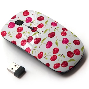 Cherry Berries Icons Print - Ratón inalámbrico, ratón óptico portátil 2.4G con receptor Nano USB para niños, niños.