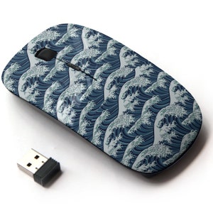 Patrón de impresión de gran onda japonesa - Ratón inalámbrico, ratón óptico portátil 2.4G con receptor Nano USB para niños, niños.