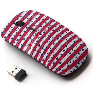 American Patriotic Stars Stripes Pattern Print - Ratón inalámbrico, ratón óptico portátil 2.4G con receptor Nano USB para niños, niños.