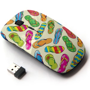 Patrón de chanclas coloridas: mouse inalámbrico, mouse óptico portátil 2.4G con receptor Nano USB para niños, niños.