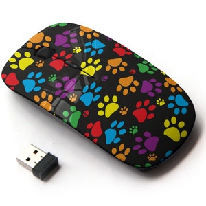 Patrón de impresión de patas coloridas: mouse inalámbrico, mouse óptico portátil 2.4G con receptor Nano USB para niños, niños.