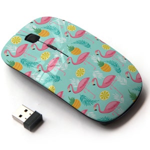 Pink Flamingo and Pineapples On Print Pattern - Ratón inalámbrico, ratón óptico portátil 2.4G con receptor Nano USB para niños, niños.