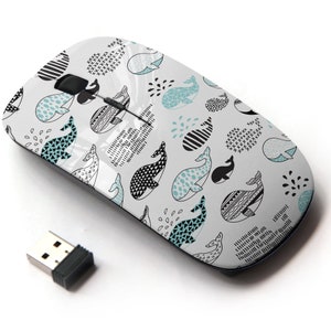 Lindo patrón de impresión de garabato ballena - ratón inalámbrico, ratón óptico portátil 2.4G con receptor Nano USB para niños, niños.
