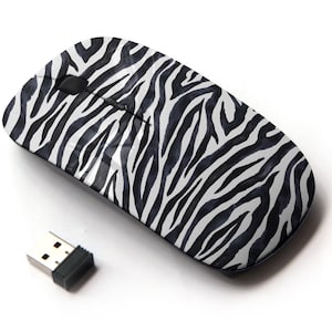 Impresión de patrón a rayas de cebra blanco negro - ratón inalámbrico, ratón óptico portátil 2.4G con receptor Nano USB para niños, niños.