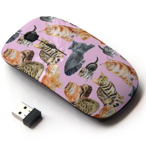 Acuarela Gatos Iconos Patrón Impresión - Ratón inalámbrico, Ratón óptico portátil 2.4G con receptor Nano USB para niños, niños.