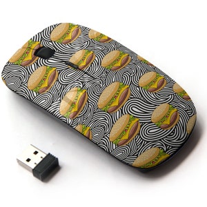 Doodle Hamburger On Prints Pattern - Ratón inalámbrico, ratón óptico portátil 2.4G con receptor Nano USB para niños, niños.