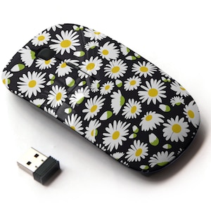 Beautiful Daisies Icons Print - Ratón inalámbrico, ratón óptico portátil 2.4G con receptor Nano USB para niños, niños.