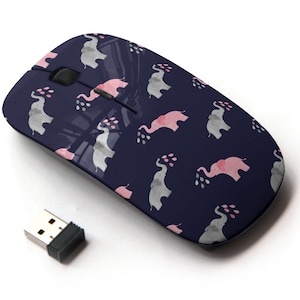 Lindos elefantes de acuarela en patrón de impresión- ratón inalámbrico, ratón óptico portátil 2.4G con receptor Nano USB para niños, niños.