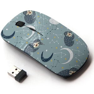 Lindo patrón de perezoso somnoliento - ratón inalámbrico, ratón óptico portátil 2.4G con receptor Nano USB para niños, niños.