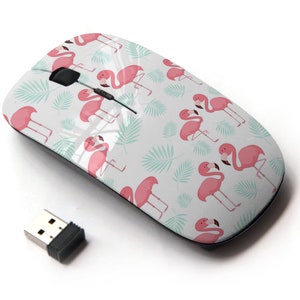 Doodle Pink Flamingo Pattern - Ratón inalámbrico, ratón óptico portátil 2.4G con receptor Nano USB para niños, niños.
