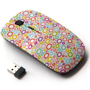 Patrón de tela de círculos coloridos: mouse inalámbrico, mouse óptico portátil 2.4G con receptor Nano USB para niños, niños.