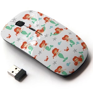 Lindo dibujo animado Little Mermaid Girls Icons Print - Ratón inalámbrico, ratón óptico portátil 2.4G con receptor Nano USB para niños, niños.