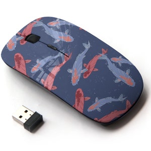 Ornamental Fish Koi Asia Icons Pattern Print - Wireless Mouse, 2.4G Portable Optical Mouse with Nano USB Receiver for Kids, Children.
