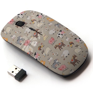 Cute Mix Farm Animal Print Pattern - Ratón inalámbrico, ratón óptico portátil 2.4G con receptor Nano USB para niños, niños.