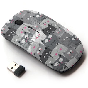 Lindo patrón de gatos - ratón inalámbrico, ratón óptico portátil 2.4G con receptor Nano USB para niños, niños.