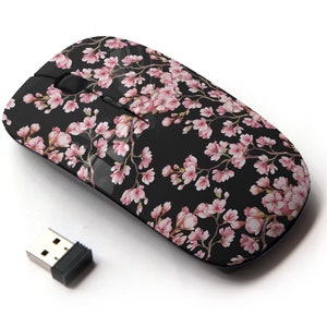 Acuarela Flores de cerezo en patrón de impresión - Ratón inalámbrico, ratón óptico portátil 2.4G con receptor Nano USB para niños, niños.