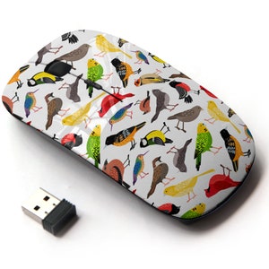 Colorido mix birds Icons Pattern Print - Ratón inalámbrico, ratón óptico portátil 2.4G con receptor Nano USB para niños, niños.