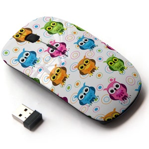 Colorido lindo búhos print - ratón inalámbrico, ratón óptico portátil 2.4G con receptor Nano USB para niños, niños.