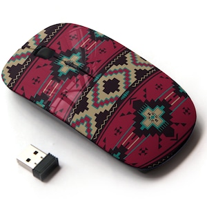 Hermosa impresión de patrón étnico nativo del suroeste- ratón inalámbrico, ratón óptico portátil 2.4G con receptor Nano USB para niños, niños.