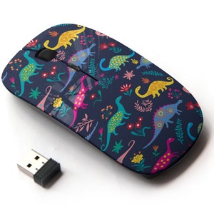 Colorufl Cute Dinosaurs Pattern - Ratón inalámbrico, ratón óptico portátil 2.4G con receptor Nano USB para niños, niños.