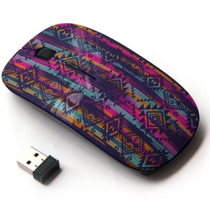 Hermosa impresión de patrón tribal navajo multicolor- ratón inalámbrico, ratón óptico portátil 2.4G con receptor Nano USB para niños, niños.