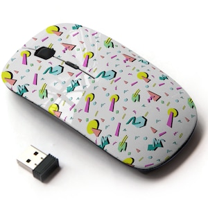 Retro Vintage 80S Fashion Style Pattern - Ratón inalámbrico, ratón óptico portátil 2.4G con receptor Nano USB para niños, niños.