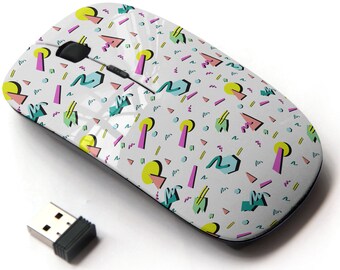 Retro Vintage 80S Fashion Style Pattern - Wireless Mouse, 2.4G Portable Optical Mouse with Nano USB Receiver for Kids, Children.
