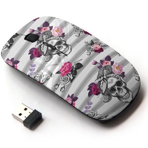 Patrón de siluetas de cráneo Ster - Ratón inalámbrico, ratón óptico portátil 2.4G con receptor Nano USB para niños, niños.