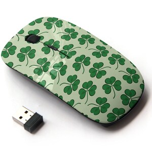 Patrón verde del día de San Patricio - Ratón inalámbrico, ratón óptico portátil 2.4G con receptor Nano USB para niños, niños.