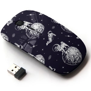 Lindo Pugs en el patrón de impresión espacial - Ratón inalámbrico, ratón óptico portátil 2.4G con receptor Nano USB para niños, niños.